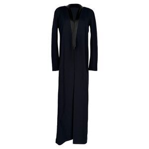 Galvan Open Long Coat in Navy Blue Wool